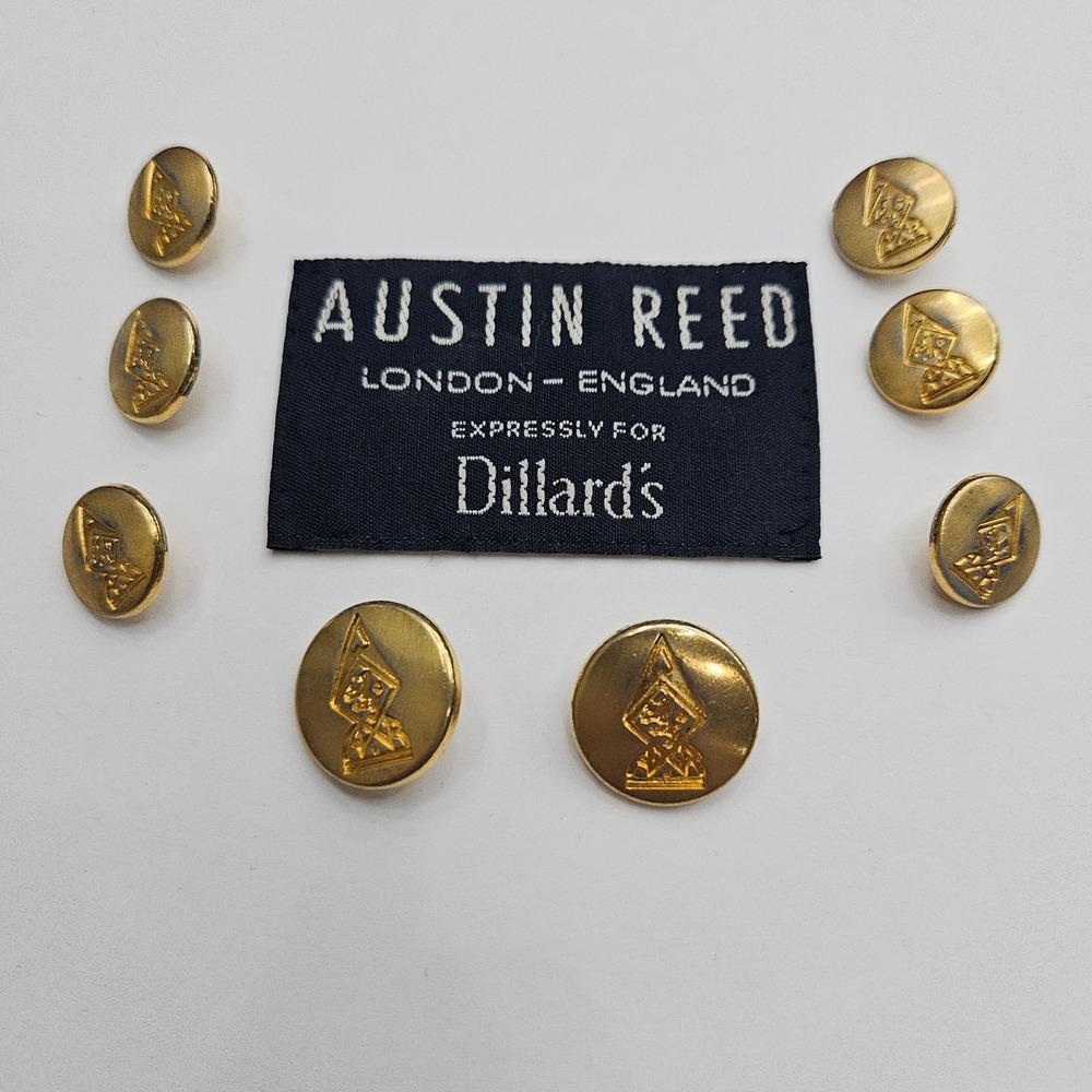 Austin Reed Gold Suit Blazer Buttons Set of 8 Metal Crest Replacement Sewing